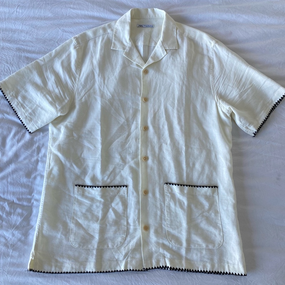 Zara Man Shirt Adult Medium White Lightweight Buttons Casual